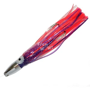Señuelo de arrastre de doble gancho aparejado con cabeza de chorro de bala de pesca Fish WOW 7" rosa púrpura - Imagen 1 de 6