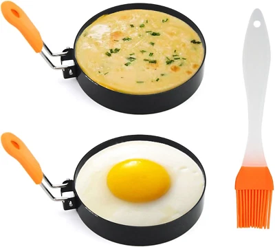 Round Egg Rings for Frying, 2 Pack 3.5 Inch Egg Mold with Silicone Handle for Br - Image 1 of 4