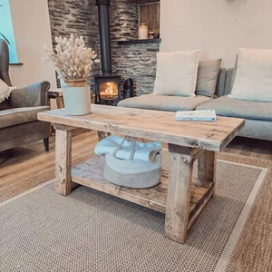 New Arba Solid Wood Rustic Coffee Table With Storage Shelf - Picture 1 of 9
