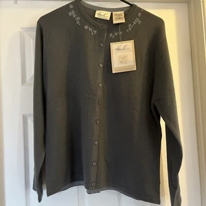 Vintage 90er Kathie Lee Collection Strick Cardigan Pullover Damen L grau Knopfleiste - Bild 1 von 6