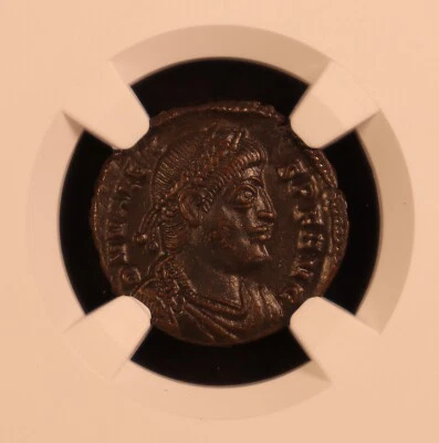 Eastern Roman Empire Valens Nummus AE3 (364-378 AD) - NGC AU! Emperor & Captive! - Image 1 of 4