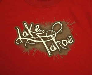 Lake Tahoe Youth T-shirt L Large Red Gildan 100% Cotton California Vacation Trav - Picture 1 of 3