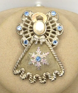 Vintage Brooch Pin Angel With light blue Rhinestone Large 2 1/4" tall - Picture 1 of 2