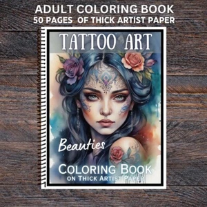 Tattoo Art - Spiral Bound Adult Coloring Book - Thick Artist Paper - 50 pages - Picture 1 of 3