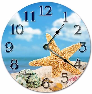 10.5" STARFISH AND SEASHELLS CLOCK -BEACH CLOCK - Large 10.5" Wall Clock - 4020 - Picture 1 of 3