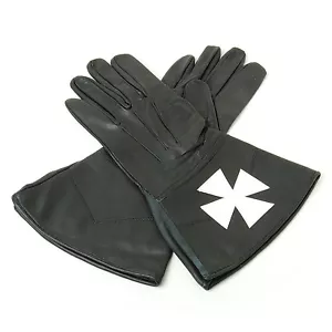 New Leather Masonic Knights Malta Gauntlets Gloves - Picture 1 of 1