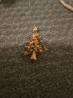 Vintage Signed LJM Christmas Tree Brooch Pin, Round Multicolor Crystals