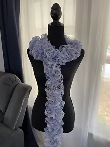 Handmade Open End Ruffle Scarf Periwinkle Metallic Yarn Long - Picture 1 of 7