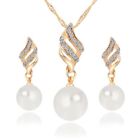 Pendant Women Crystal Earrings Rhinestone Jewelry Set Spiral Pearl Necklace
