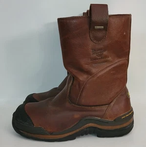 Dr Doc Martens Brown Leather Industrial Steel Toe Safety Slip On Boots UK 7 US 8 - Picture 1 of 6