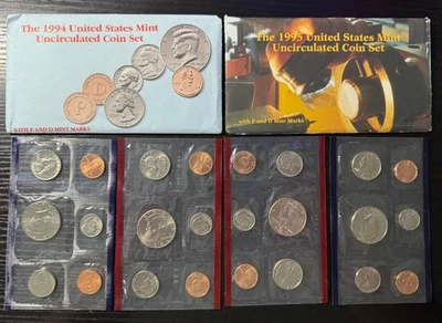 US Mint - United States Mint - 1994 PD & 1995 PD - Uncirculated Coins - Cello - Image 1 of 4