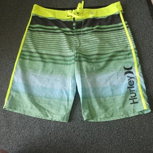 Hurley Phantom Board Shorts Sz 33 Neon Green Stripes - Picture 1 of 3