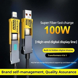 4 in 1 LED Display Fast Charger Braided Cable for Phone Type C Multi USB 1M Lead - Picture 1 of 1