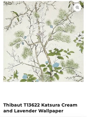 Thibaut T13622 Katsura Cream and Lavender Wallpaper  2 Double Rolls  - Image 1 of 3