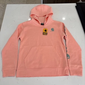 Carhartt Hoodie Jugend Mädchen Large 12-14 hellrosa Spellout Kapuzenpullover neu mit Etikett - Bild 1 von 9