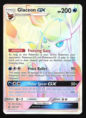 Pokemon Glaceon GX 159/156 Ultra Prism Rainbow Secret Rare Holo HP - Image 1 of 2