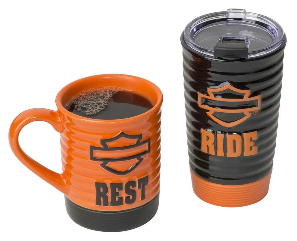 Harley-Davidson® Ensemble de tasses en céramique Ride & Rest Travel / Café, noir et orange Ite - Photo 1/1
