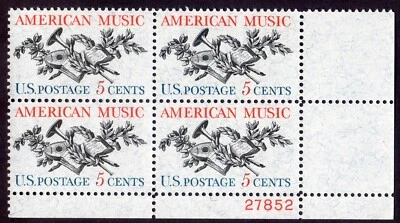 Scott #1252 American Music Plate Block of 4 Stamps - MNH - Image 1 of 2