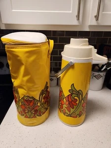 VTG KUJAKU Peacock Vacuum Yellow Air Pot Coffee Dispenser Thermos Pump & Carrier - Picture 1 of 8