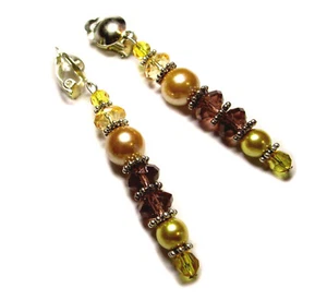 Ohrclips lang Braun safran beige CLIPS Ohrringe zum Anklipsen ohne Ohrlöcher - Bild 1 von 4