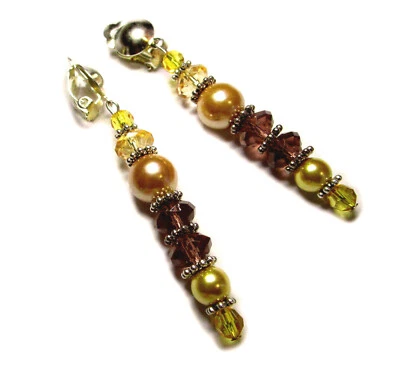 Ohrclips lang Braun safran beige CLIPS Ohrringe zum Anklipsen ohne Ohrlöcher - Bild 1 von 4