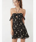 Urban Outfitters Women Xs Black Floral Mini Dress Halter Off The Shoulder I