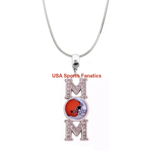 Cleveland Browns MOM Necklace With Rhinestones On A 925 SS Snake Chain 5 Sizes Cover