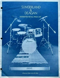 Original 1981 Slingerland & Deagan Drum Percussion Suggested Retail Price List - Picture 1 of 2