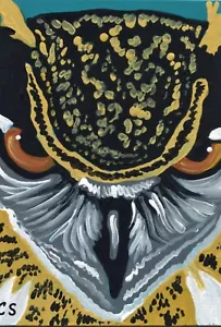 Pintura Original ACEO ATC Búho Pájaro Arte Vida Silvestre -Carla Smale - Imagen 1 de 2
