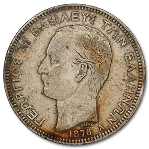 Greece - 5 Drachmas 1876 A - George I - Silver - KM.46 - Greek Coin - Picture 1 of 2