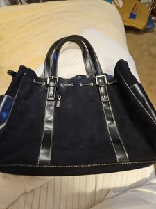 RALPH LAUREN Black Tote Shoulder Bag Travel Work Silver Accent Pockets