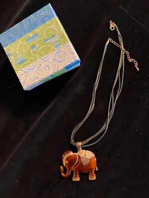 ENAMELED ELEPHANT COPPER COLORED NECKLACE - Image 1 of 4