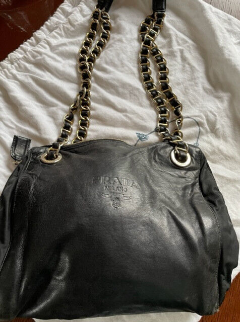 Prada, Bags, Prada Pattina Cross Body Black Goldentone Chain Saffiano  Leather Shoulder Bag