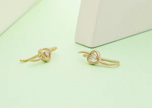 14K Gold Diamant Herz Design Ohr Krabbel Ohr Kletterer Ohrringe - TheJewelz - Bild 1 von 9