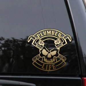 Plumber Life Pipe Wrench Plumbing Vinyl Skull Decal Sticker - Picture 1 of 2