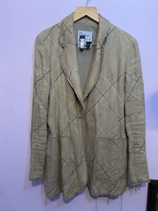 Moschino Cheap And Chic Blazer Jacket Linen Size 12 Camel Stitching Checks Multi - Picture 1 of 6