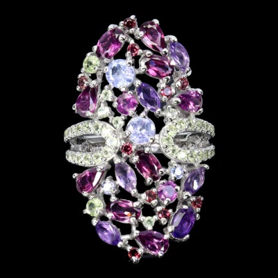 925 Sterlingsilber Ring Oval Rhodolit Granat Tansanit Edelstein Schmuck - Bild 1 von 4