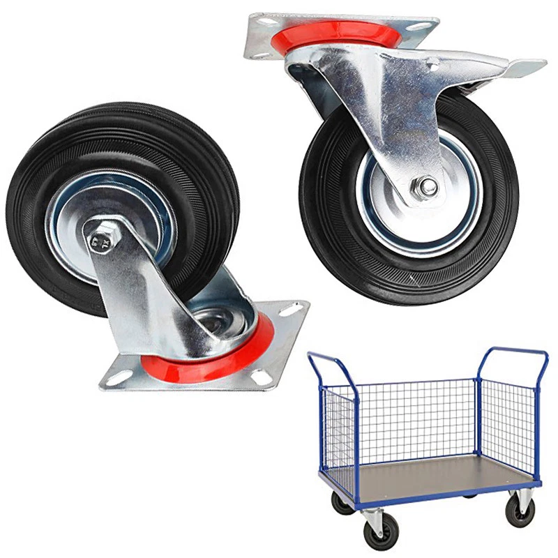 4 Ruote Carrello In Gomma Media o Grande, Staffa Girevole, Senza o Con Freno 832 - Immagine 1 di 1