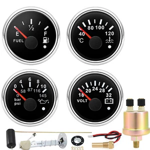 52mm 4 Gauge Set Fuel Level/Water Temp/Oil Pressure/Voltmeter For Boat Car Truck - Picture 1 of 18