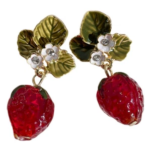 1 Par Pendientes Fresa Joyería para Mujer Cuelga Oro Primavera y Verano - Imagen 1 de 12