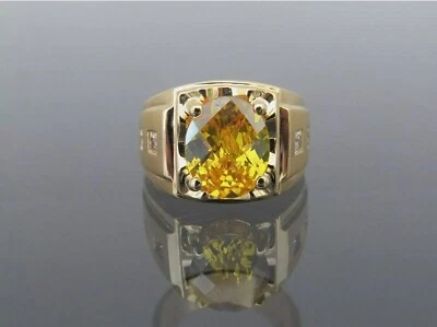 Anillo para hombre de oro amarillo de 18 quilates con piedras preciosas de citrino natural de 3,5 quilates regalo de aniversario 2 Foto 1 de 3