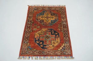 2 x 3 ft Red Ersari Afghan Hand Knotted Tribal Small Accent Rug - Picture 1 of 15