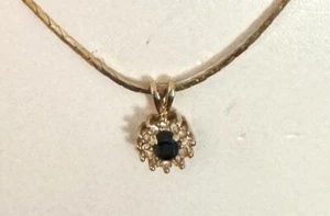 Vintage SAPPHIRE BLUE & Crystal Rhinestones Center Pendant Chain Necklace - Picture 1 of 4