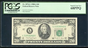 FR. 2076-L 1988-A $20 FRN SAN FRANCISCO, CA PCGS GEM UNC-68PPQ *FINEST KNOWN* - Picture 1 of 2