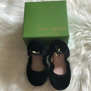 Kate Spade Globe Black Crushed Velvet Foldable Ballet Flats Size 5 - Picture 1 of 7