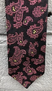 Vintage Skinny Tie No Brand Tag Paisley Black Pink Yellow 54 1/2"x2 1/8" EUC - Picture 1 of 9