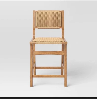 Ceylon Woven Counter Height Sturdy Barstool Rubberwood Frame-NATURAL - Image 1 of 3