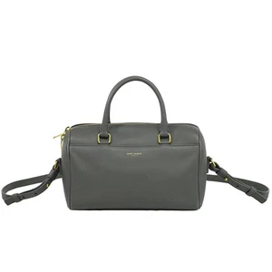 SAINT LAURENT Baby Duffle Bag Leather 2way Shoulder Handbag Gray Gold - Picture 1 of 21