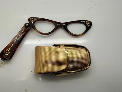 Vidrio de lectura de una sola manija Lucite y diamantes de imitación de colección necesita tornillo con estuche dorado K3 Foto 1 de 4