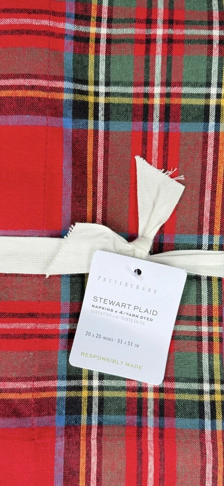 Pottery Barn Stewart Plaid Cotton Napkins Set/4 In Red Plaid - Image 1 of 1